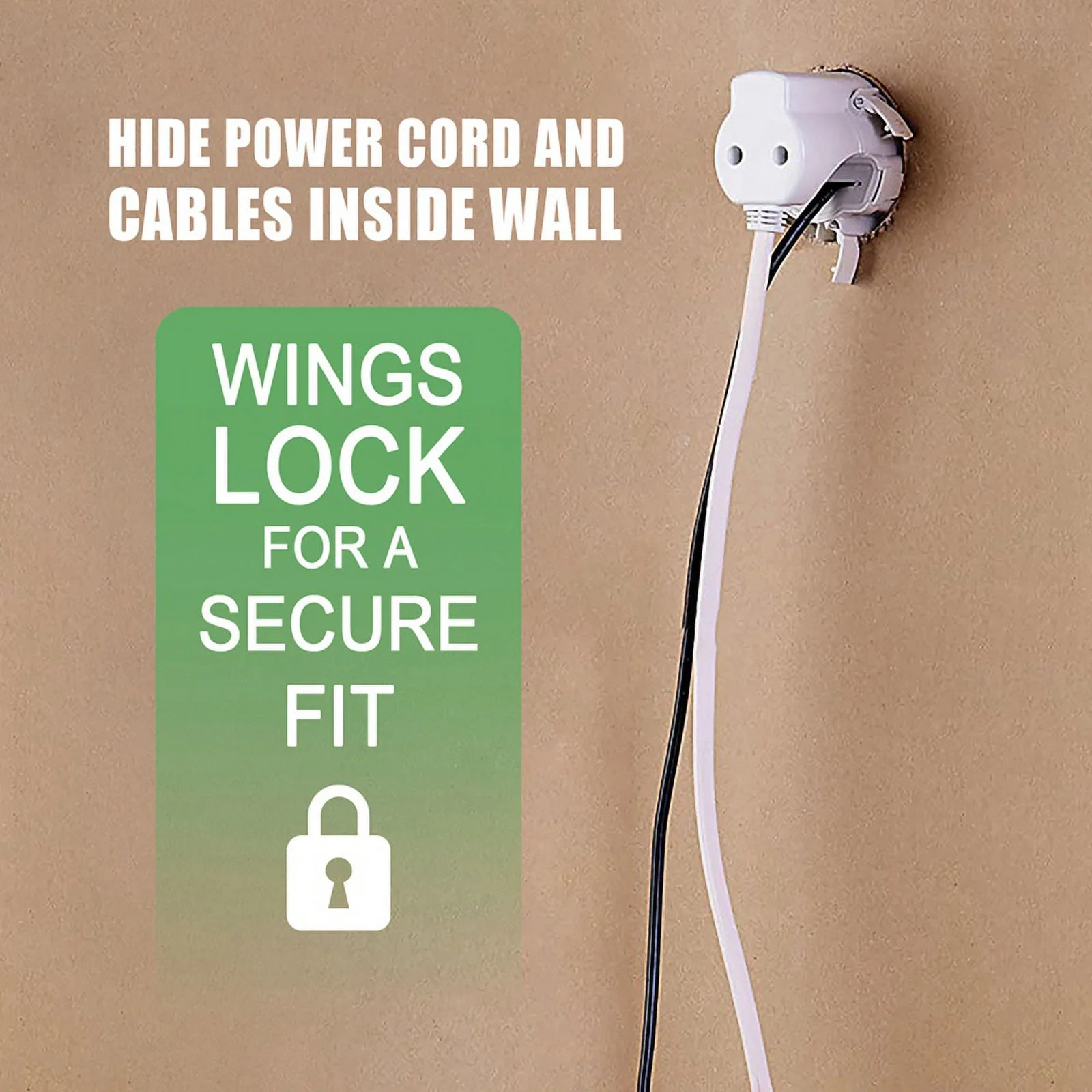 In-Wall Cable Management Kit, Hide TV Wires, Easy Install, White Plastic, Includes Drill Bit