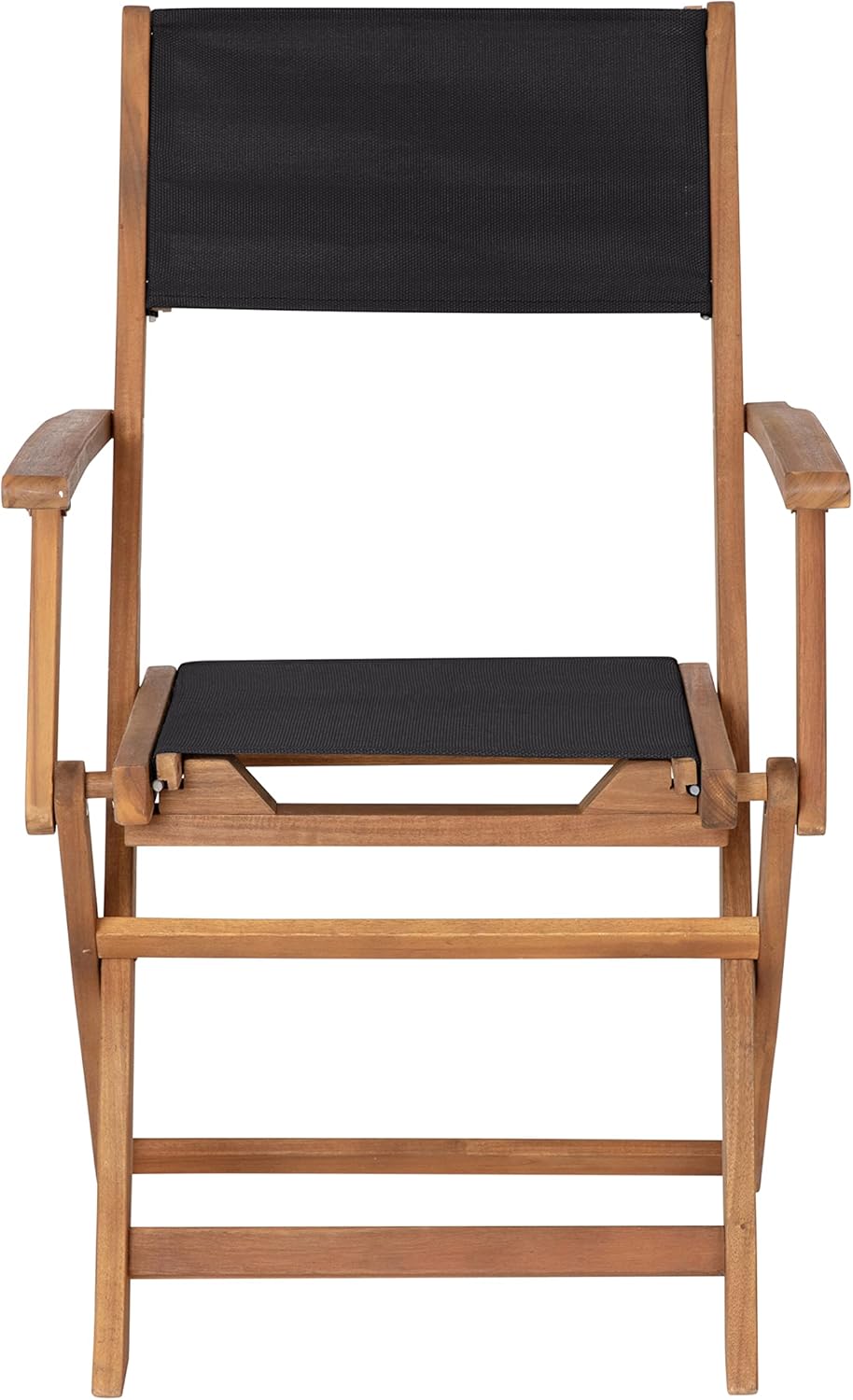 EMMA + OLIVER Kosti Folding Chairs with Arms - Natural Acacia Wood - Textilene Mesh Seat and Back - Weather Resistant - 275 lbs. Static Weight Capacity - Set of Two