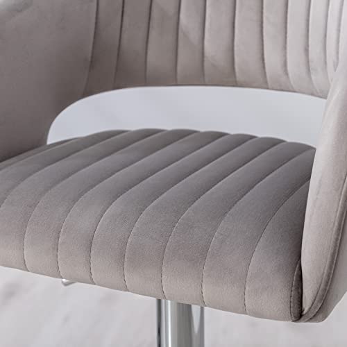 Guyou Modern Velvet Adjustable Bar Stools Chrome Base Set of 6, Upholstered 26 Inch Counter Height Bar Stools with Back and Armrest Swivel Kitchen Island Stools (Cream)