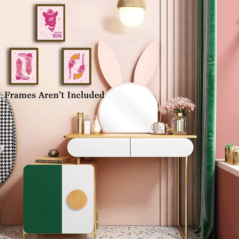 TANXM Cowgirl Art Prints, Pink Rodeo Wall Art, Set of 4 (8’’X 10’’, Unframed), Women's Empowerment Poster, Dorm Room Decor