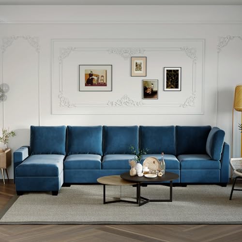 138'' Modular Sectional Sofa, L Shaped Sofa Couch with USB Charging Ports, 6-seat Velvet Oversized Sectional Couches for Living Room, Cream