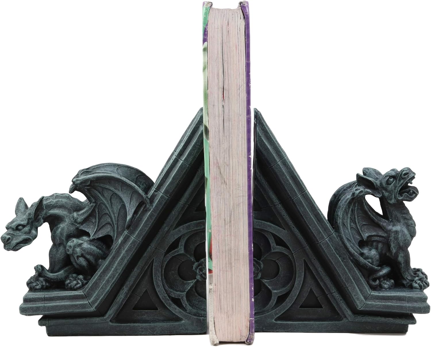Ebros Gothic Roaring Gargoyles with Celtic Floral Knotwork Bookends Figurine Set in Rooftop Sculptural Design 7