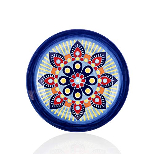 Elama Multicolored Round Stoneware Mandala Pattern Dinnerware Set, 16 Piece, Green