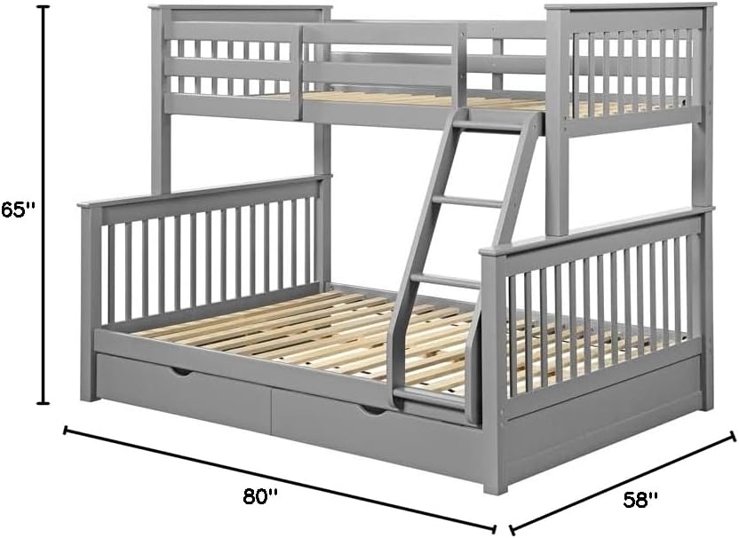 Acme Haley II Twin/Full Wooden Bunk Bed with 2 Drawers in Gray