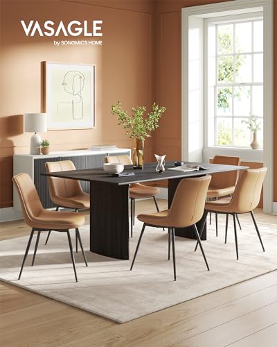 VASAGLE Leather Dining Chairs Set of 2, Comfortable Upholstered Seat with Metal Legs and Swivel Leveling Feet, Curved Backrest Kitchen Chair for Living, Bedroom, Restaurant, Easy Assemble, Dove Gray