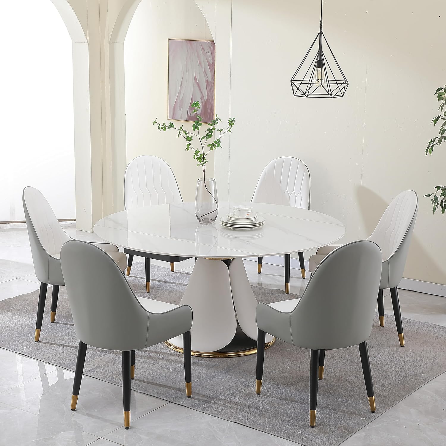 7 Piece Dining Table Set, Modern Dining Table Set of 6, includes 59