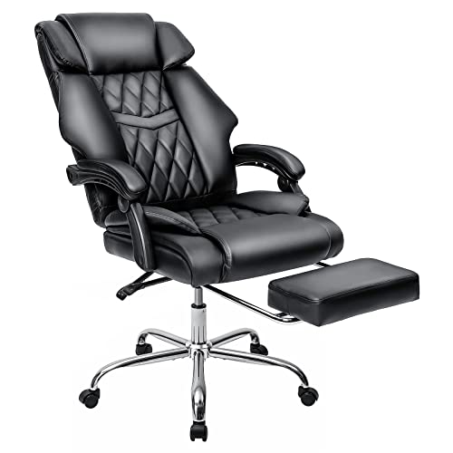 Big and Tall Office Chair 500lbs Reclining Office Chair with Footrest Executive Home Office Chair Soft Leather Computer Desk Chairs Brown