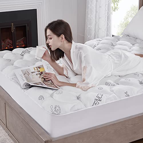 Queen Rayon made from Bamboo Waterproof Mattress Pad Cover, Soft Breathable Cooling Mattress Pad Cover, Waterproof Mattress Protector Stretches up to 21” Deep Pocket Tightly Fitted Mattress Protection