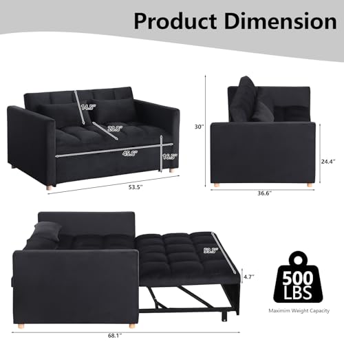 Sleeper Chair Pull Out Chair Beds Sofa Bed Convertible Chair into Bed with USB Ports & Cupholders Adjustable Backrest Sofabed for Living Room, Bedroom, Office, Apartment,Black