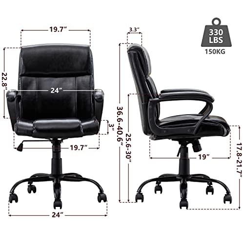 DYHOME Leather Office Chair Brown Desk Chair with Padded Armrests, Home Office Desk Chair Mid Back Ergonomic Computer Chair with 30° backrest recline, Capacity 400lbs