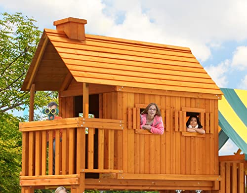Fantasy Tree House Solid Cedar Wood Swing Set | Jungle Gym with Built-in Tree House, Clubhouse, Wave Slide, Spiral Slide and Accessories | Easy Assembly, Pre-Assembled Components | Kids Playhouse #2