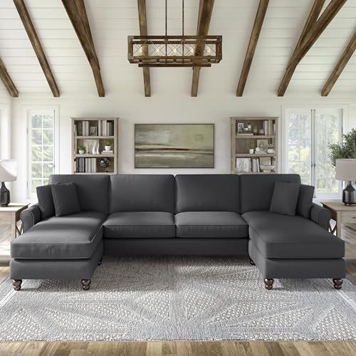 Bush Furniture Hudson Sectional Couch with Double Chaise Lounge, 131W, Charcoal Gray Herringbone