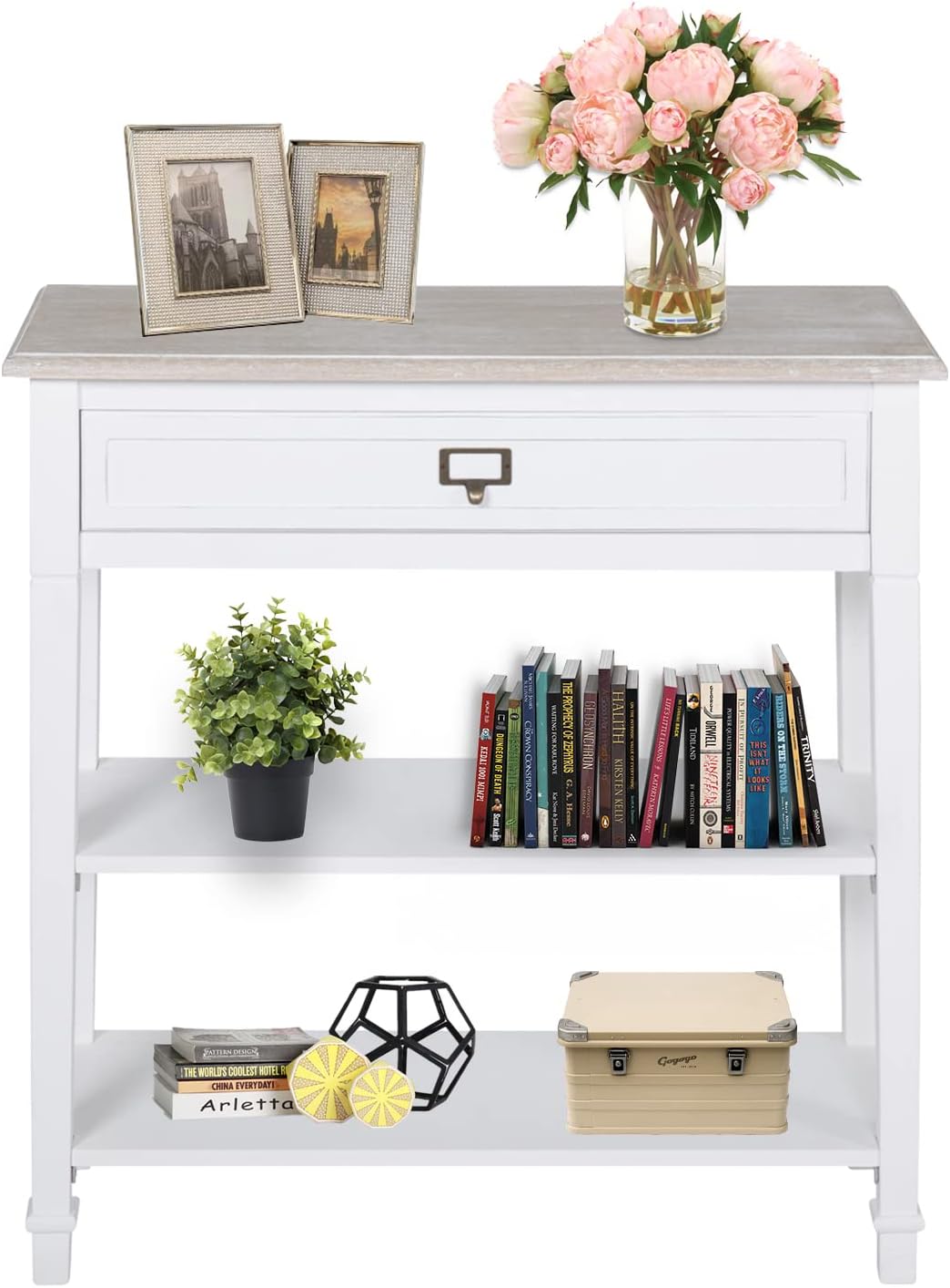 Console Table with Drawer and Storage Shelf - Narrow Entry Table for Living Room/Entryway/Hallway, White