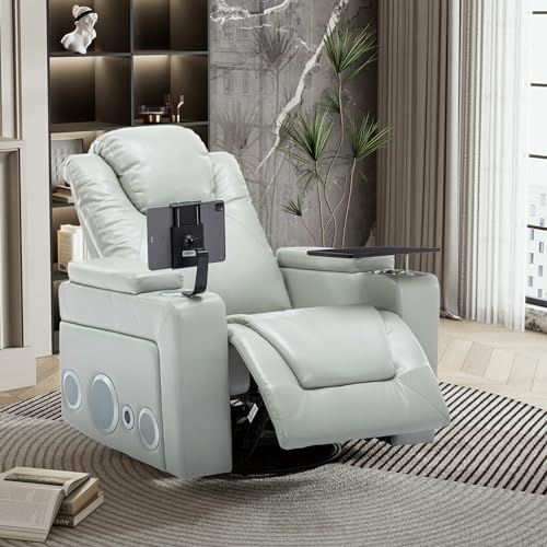 Electronic Power Swivel Recliner Chair 270 Degree Rocking Nursery Glider Chair with Comforable Backrest, Tray Table, Phone Holder, Cup Holder, USB Port, Hidden Arm Storage Theater Recline Chair