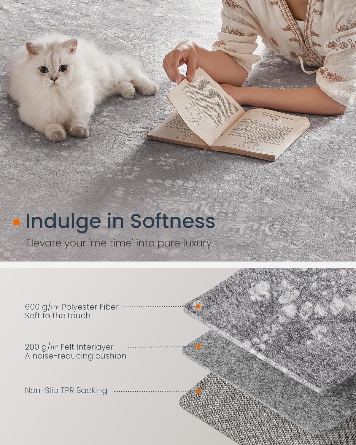 SONGMICS HOME Area Rug, 5x7 ft Rug for Bedroom, Non-Slip Carpet, Home Decor, for Living Room, Machine Washable, Boho Style, Dove Gray UTAR023G01V1