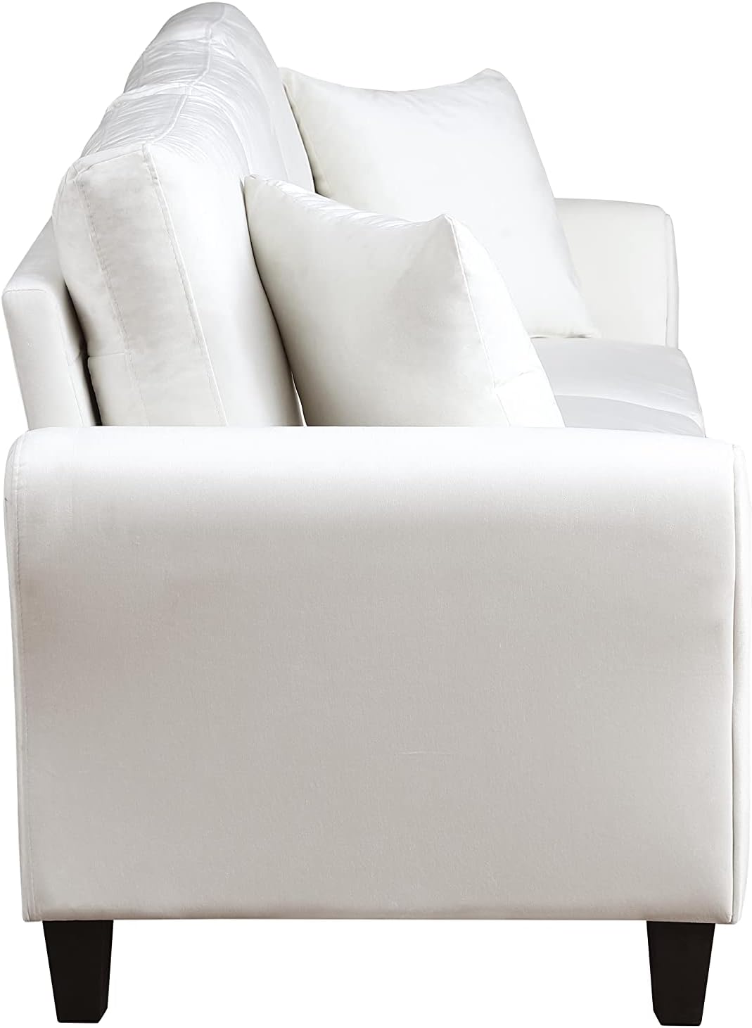 Modern Velvet Couch with 2 Pillow, 78 Inch Width Living Room Furniture, 3 Seater Sofa with Plastic Legs (White)