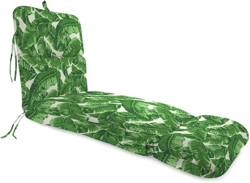 Comfortable Versatile Chaise Lounge Patio Cushion for Outdoor Furniture 74''L X 22''W X 5''H | Cushion Filled Attatched Ties Tightly Stitched Green Ivory Print All Weather Fade Water Proof