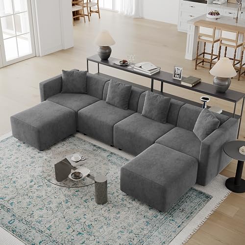 Acanva Convertible Modular Sectional Sofa, Modern Linen-Like Fabric Living Room Furniture Set with Reversible Chaise Lounge, Cream L-Shape Couch