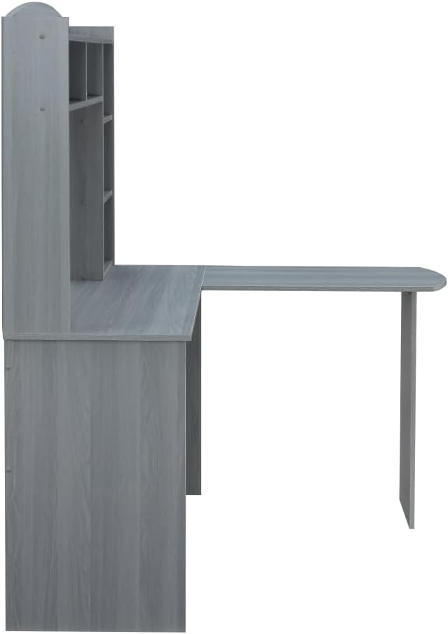 Modern L-Shaped Desk with Hutch, Grey 110Lbs-Weight Limit Gray Solid Wood -8410-GRY
