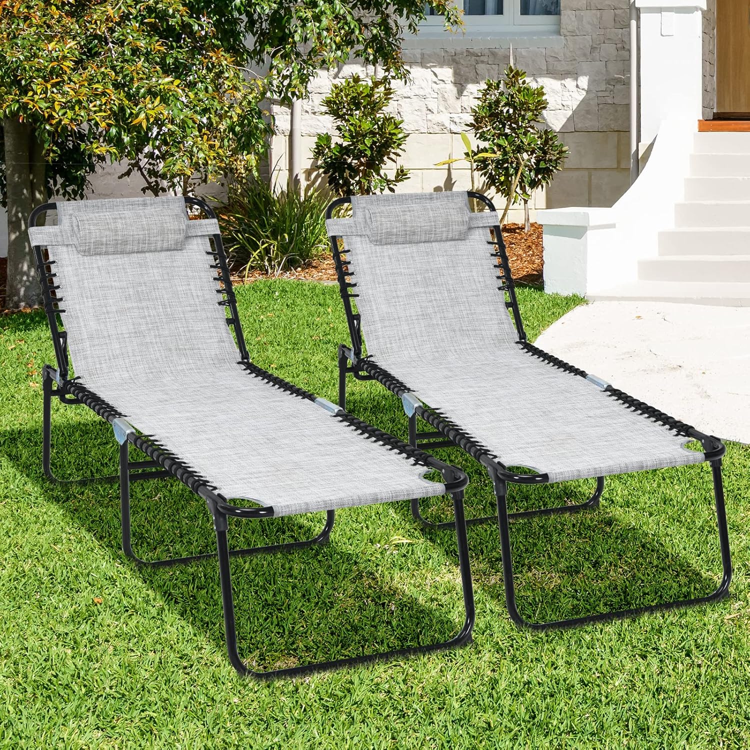 COSTWAY 2PCS Folding Chaise Lounge Chair, 16