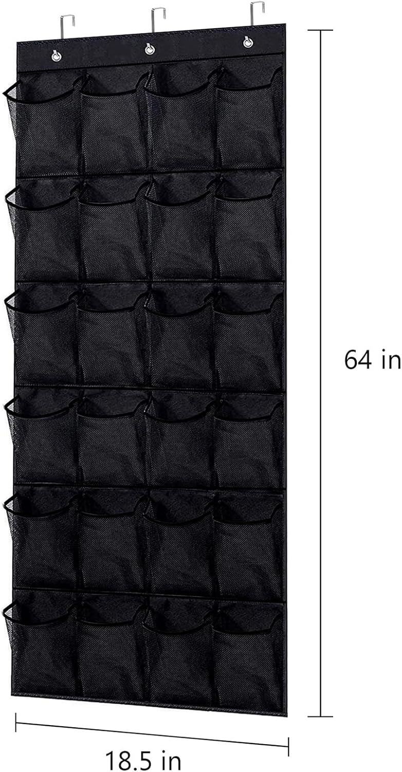 Over the Door Shoe Organizer - Mesh Door Shoe Organizer with 24 Pockets and Hooks for Space Saving, Shoe Organizer Door Hanger for Shoes, Hanging Shoe Organizer (Black)