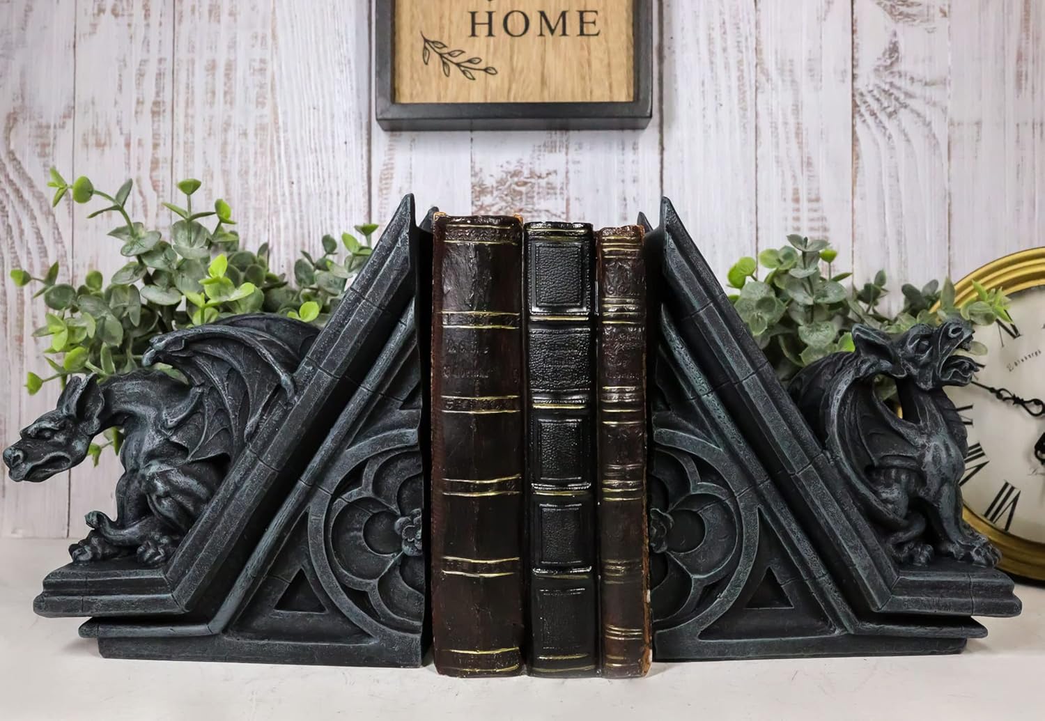 Ebros Gothic Roaring Gargoyles with Celtic Floral Knotwork Bookends Figurine Set in Rooftop Sculptural Design 7