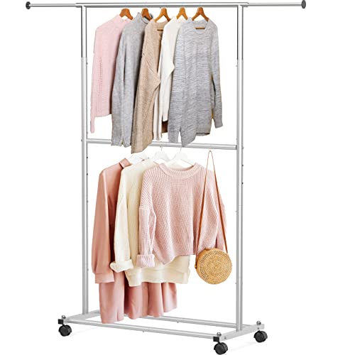 Simple Houseware Double Rod Garment Rack, Grey