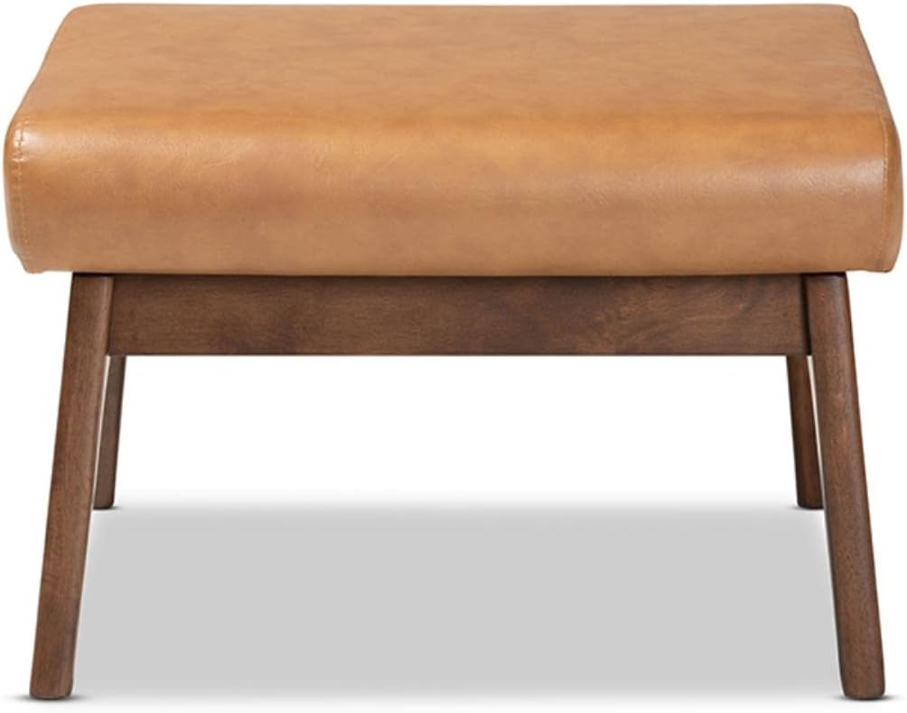 Baxton Studio Bianca Brown Finished Wood and Tan Faux Leather Effect Ottoman