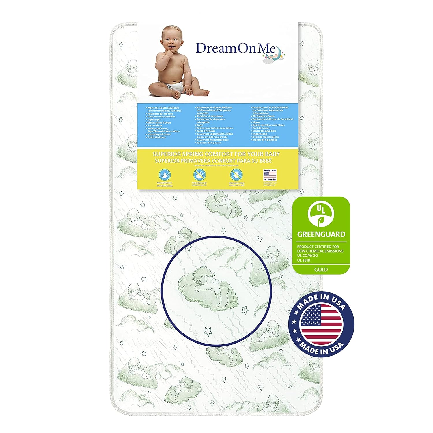 Nirvana 6” 96 Coil Inner Spring Crib And Toddler Mattress I Waterproof I Green Guard Gold Certified I 10 Years Manufacture Warranty I Vinyl Cover I Made In The U.S.A
