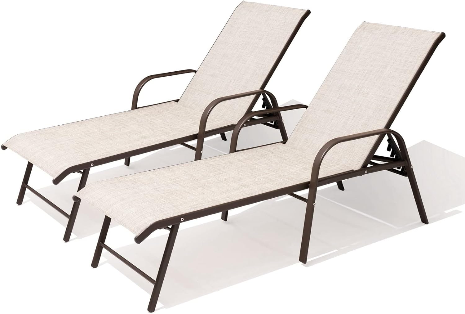 Pellebant Aluminum Pool Lounge Chairs Set of 2, Patio Chaise Lounge with Adjustable Backrest & Armrest, Pool Lounge Chairs Heavy Duty for Outside, Lawn, Yard, Patio, Pool(2pcs,Beige)
