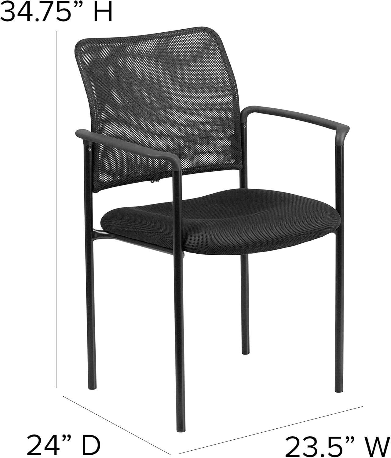 BizChair Comfort Black Mesh Stackable Steel Side Chair with Arms