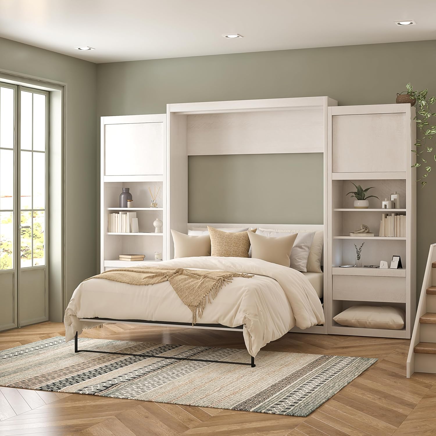Signature Sleep Queen Wall Bed Cabinet Bundle in Ivory Oak