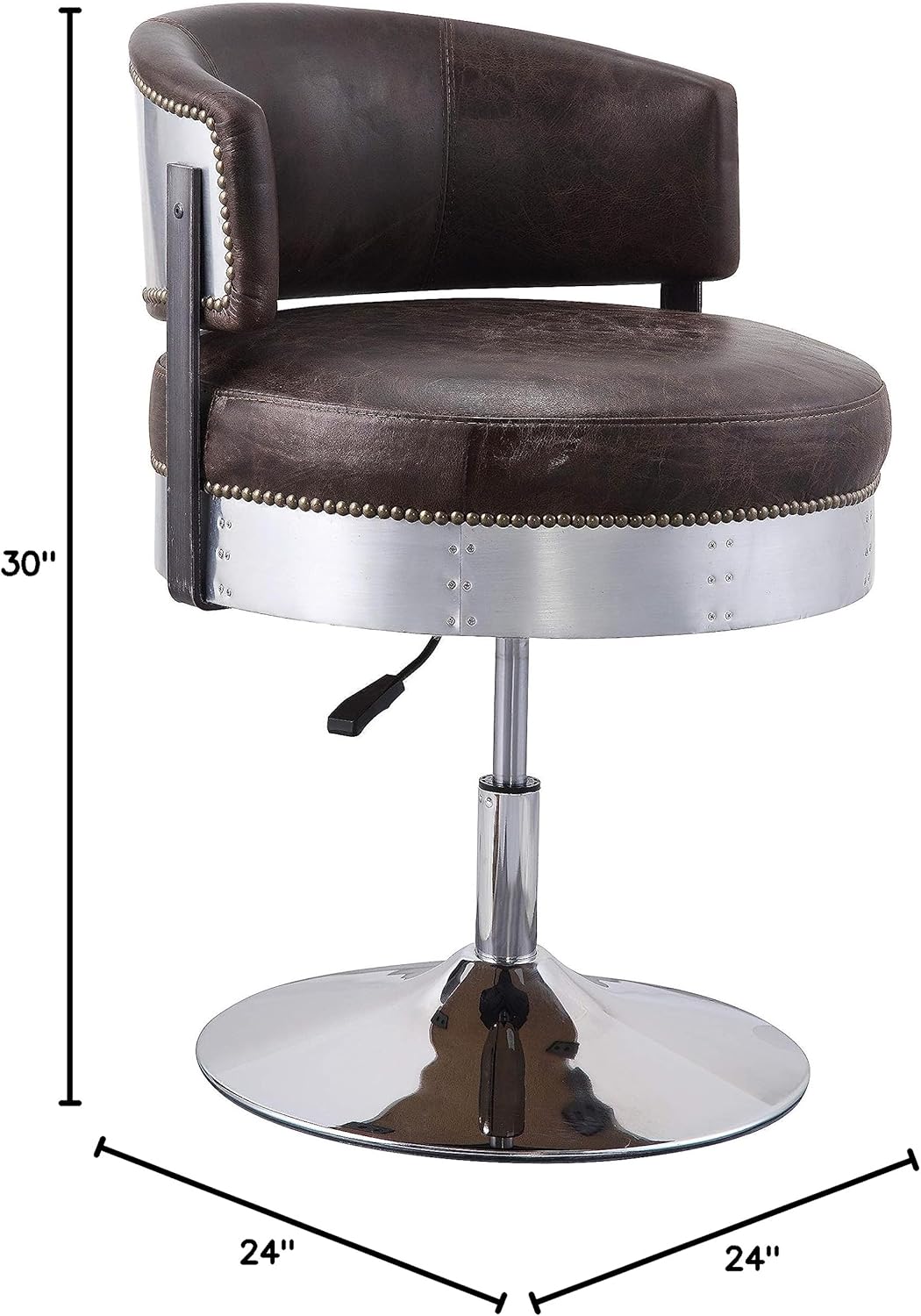 Acme Furniture Brancaster Adjustable Chair with Swivel in Distress Chocolate Top Grain Leather & Chrome
