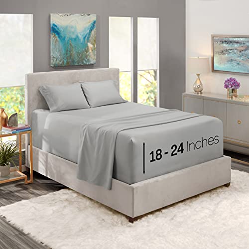 Nestl Extra Deep Pocket Sheets - Fits Mattress 18-24 Inches Deep, Extra Deep Pocket Queen Sheets Sets, 4 Piece Queen Size Sheets, Queen Sheets Deep Pocket, Charcoal Stone Gray Sheets Queen