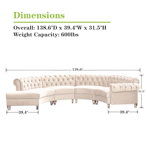 Velvet Curved Symmetrical Modular Semi Circular Sofa Sectional, Cream