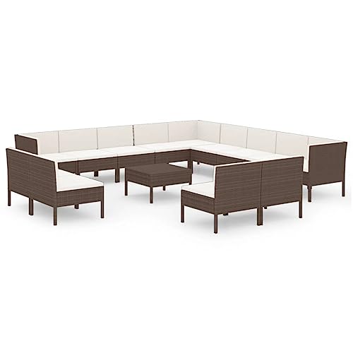 vidaXL 9-Piece Patio Lounge Set with Cushions, Poly Rattan in Brown, Weather-Resistant w/Powder-Coated Steel Frame - Ideal for Outdoor Living