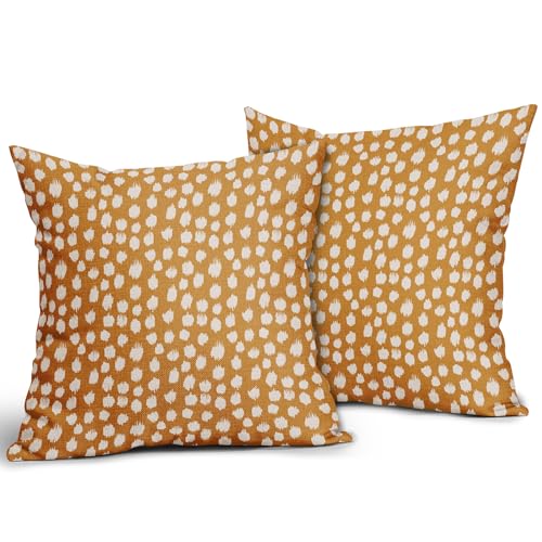 Aqua Cream Pillow Covers 18x18 Set of 2 Boho Design Polka Dot Throw Pillows Modern Brush Strokes Print Decorative Outdoor Pillowcase Square Cushion Cover Linen Pillow Case for Home Sofa Couch Bed