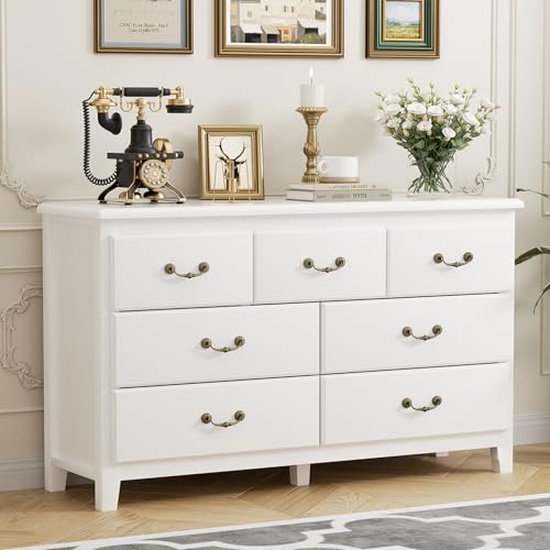 Black Dresser for Bedroom, Modern Farmhouse Style 6 Drawer Double Dresser with Vintage Gold Antique Pulls, Dresser and Chest of Drawers, Hallway 6 Drawer Dresser, Antique Black