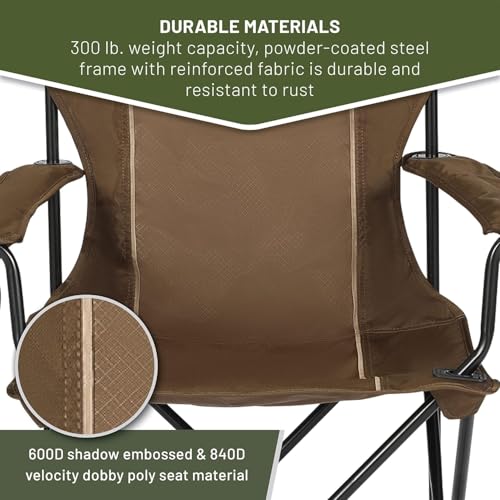 TIMBER RIDGE Collapsible Armrests Cup Holder & Carry Mat & Pet Leash Heavy Duty Foldable Chair for Outdoor Lounge Lawn Beach, Support 300 lbs, Earth Brown