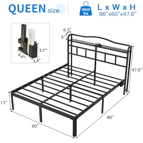 Full Bed Frame,Full Bed Frames with Headboard,Metal Bed Frame Full Size with Charging Station&Aurora Projector,Black Bed Frame No Box Spring Needed ,Extra Storage Space,Squeak Resistant,Easy Assembly