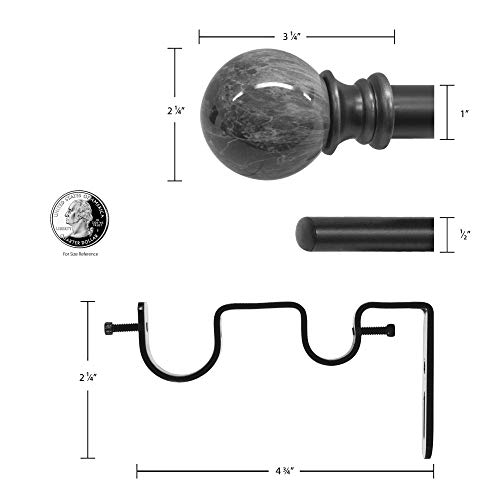 Decopolitan MARBLE BALL DOUBLE CURTAIN ROD SET, 72 to 144-Inches, Antique Silver