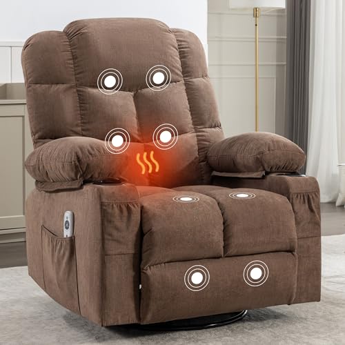 Massage Chair Recliner with Heat Swivel Rocker Chairs for Adults Oversized Manual Reclining Sofa with Cup Holders and USB Port for Living Room (Gray)