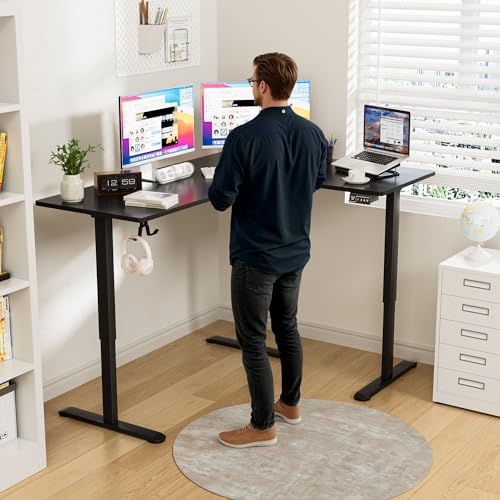 Furmax L Shaped Standing Desk Adjustable 63 x 48 Inch Corner Stand up Desk Electric Standing Computer Workstation with Preset Heights (Black)