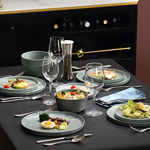 FINE&NICE 12PCS Melamine Dinnerware Sets, Outdoor Dinnerware Sets for 4,Durable Camper Dinerware,Lightweight, Dishwasher Safe and BPA Free(Spotty White)