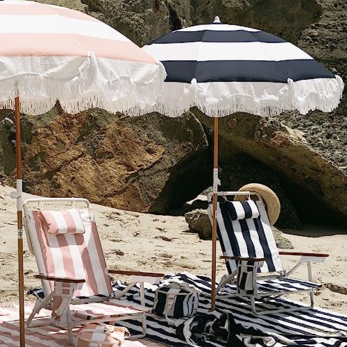 Business & Pleasure Co. Holiday Umbrella - Boho Beach Umbrella with White Fringe, UPF 50+, 1