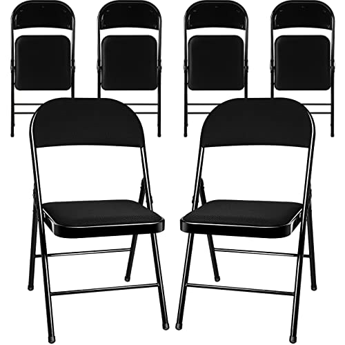 6 Pack Folding Chairs with Padded Cushions and Back Metal Frame Foldable Chairs with Padded Seats Portable Commercial Seat for Office Indoor Outdoor Meeting Wedding Party Event (Black)