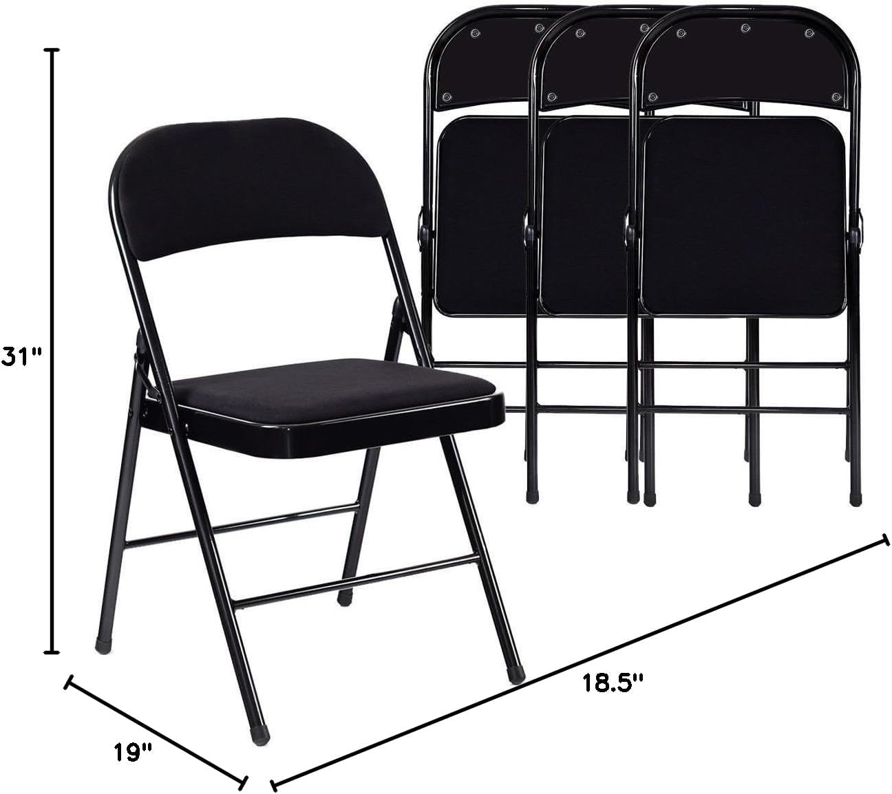 Set of 4 Fabric Upholstered Padded Seat Metal Frame Folding Chairs Black, Suitable for Anywhere, Home, Garden, Office etc. Indoor/Outdoor