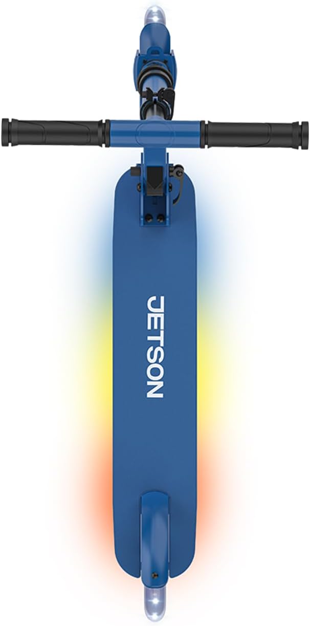 Jetson Highlight 2-Wheel Kick Scooter, Kinetic Lights on Deck and Wheels, 6 Inch Wheels, Rear Brake, Easy-Folding Mechanism, Ages 6+, Blue, JHGLT-BLU