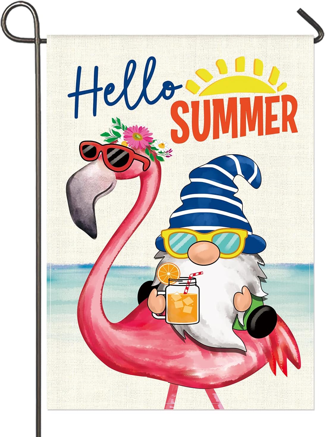 Garden Flag Gnome Ride on Flamingo Tropical Summer Outdoor Yard Flags for Garden Decor Double Sided 12.5X18 Inch (03-Flamingo)