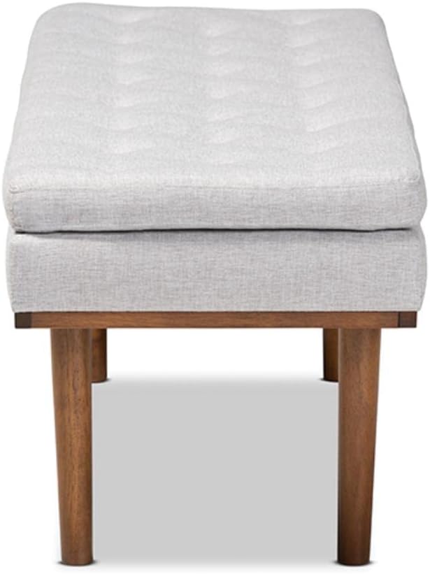 Baxton Studio Rika Mid-Century Modern Greyish Beige Fabric Upholstered Walnut Brown Finished Boomerang Bench